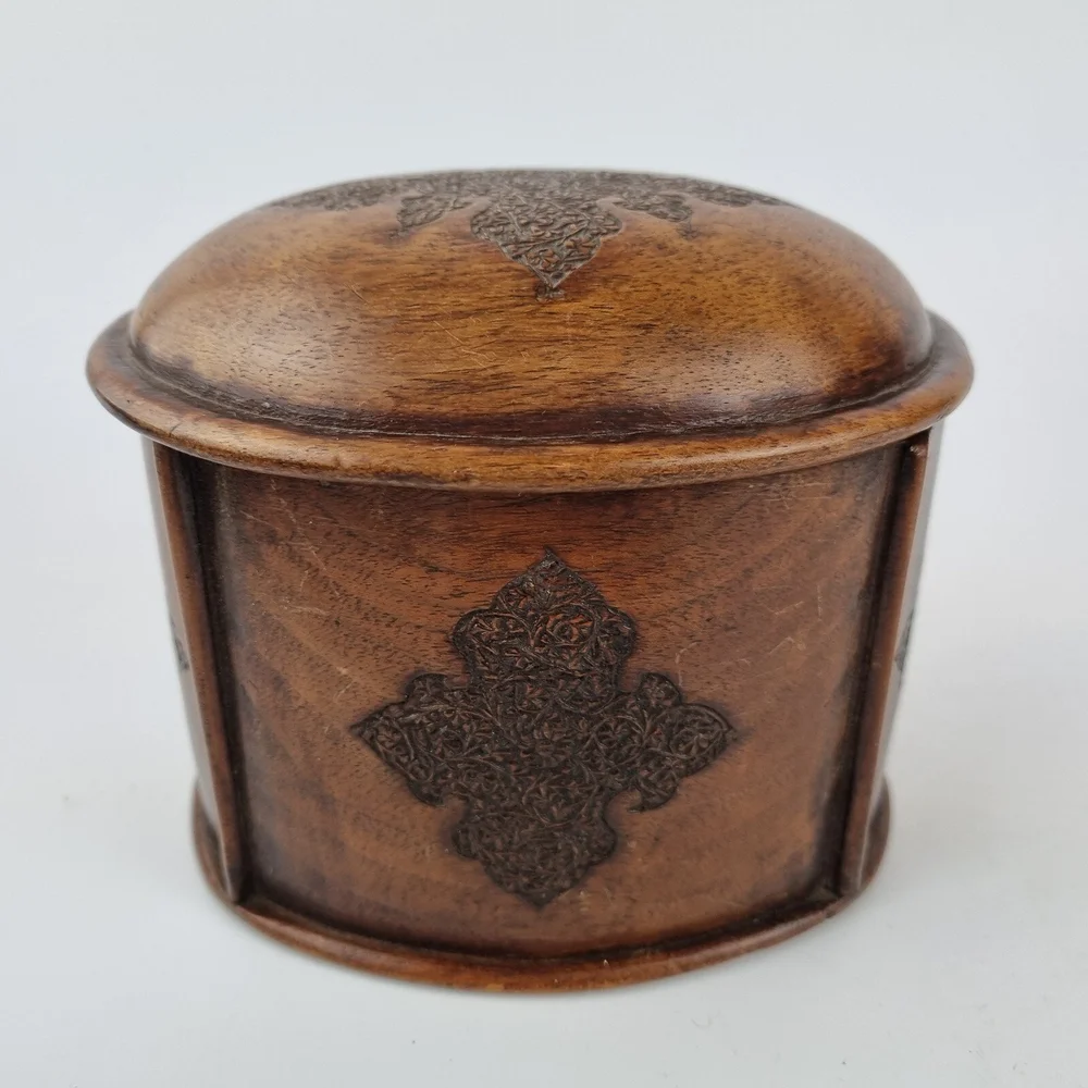 Antique Oval Walnut Cigarette Box With Carved Panels 11cm High — Wheeler  Antiques