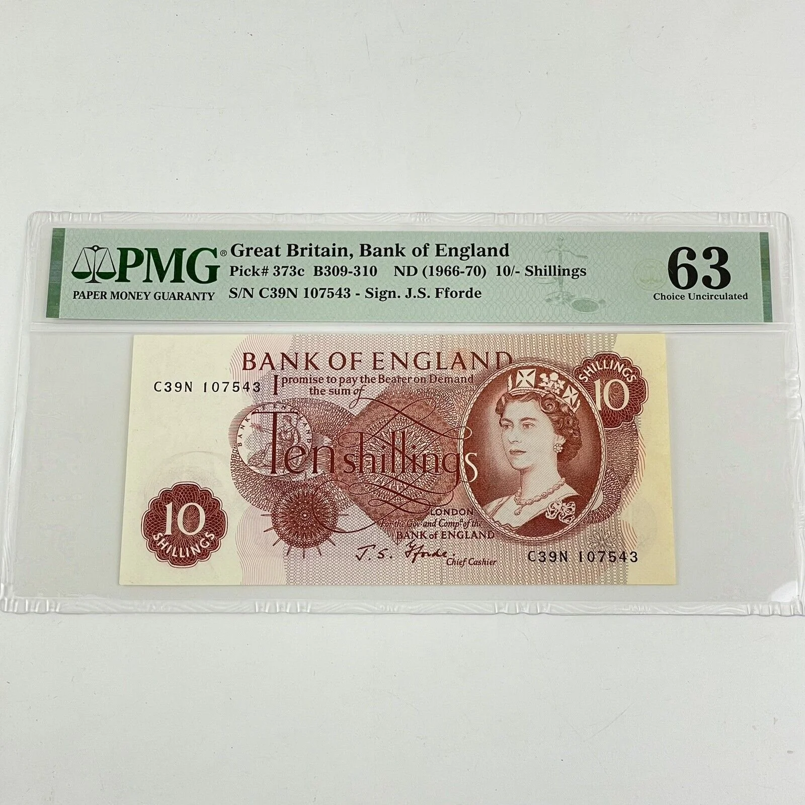 Great Britain Bank Of England 10/- 10 Shilling Note J.S Fforde PMG 63 Choice Unc