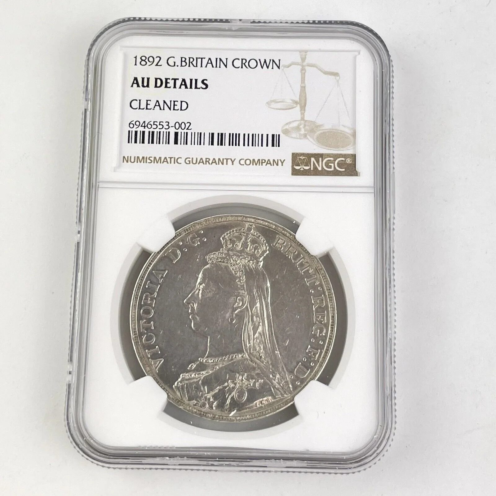NGC Graded 1892 Great Britain Crown Almost Uncirculated AU Details Cleaned