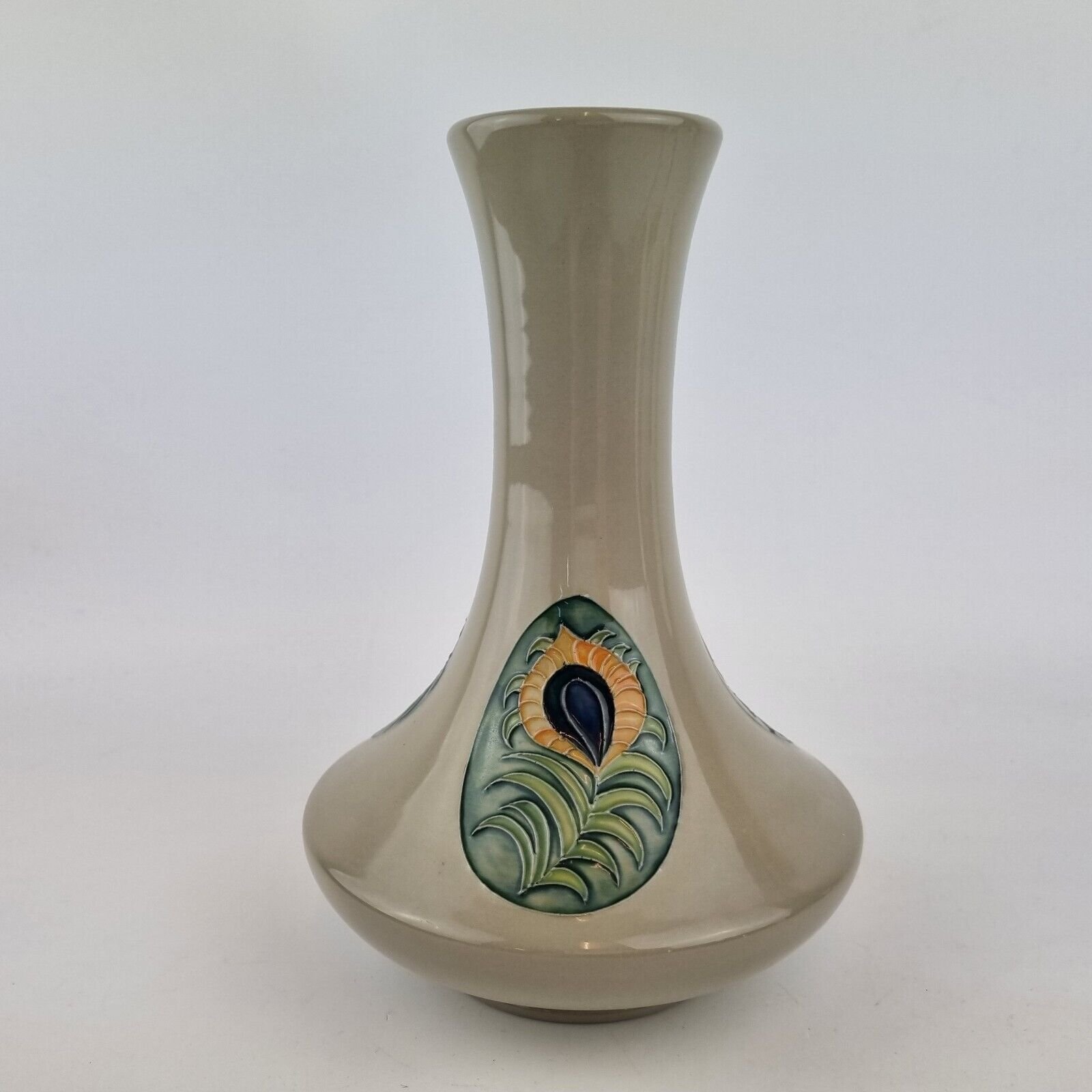 Moorcroft Pottery Peacock Feather Vase By Emma Bossons 20cm High