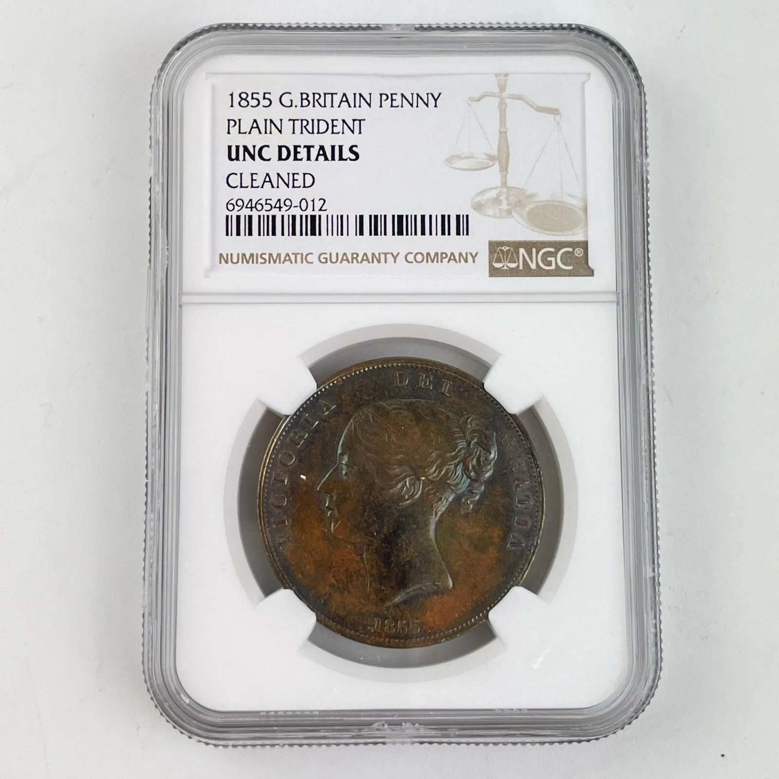 NGC Graded 1855 Great Britain Penny Plain Trident Uncirculated Unc Details Clean