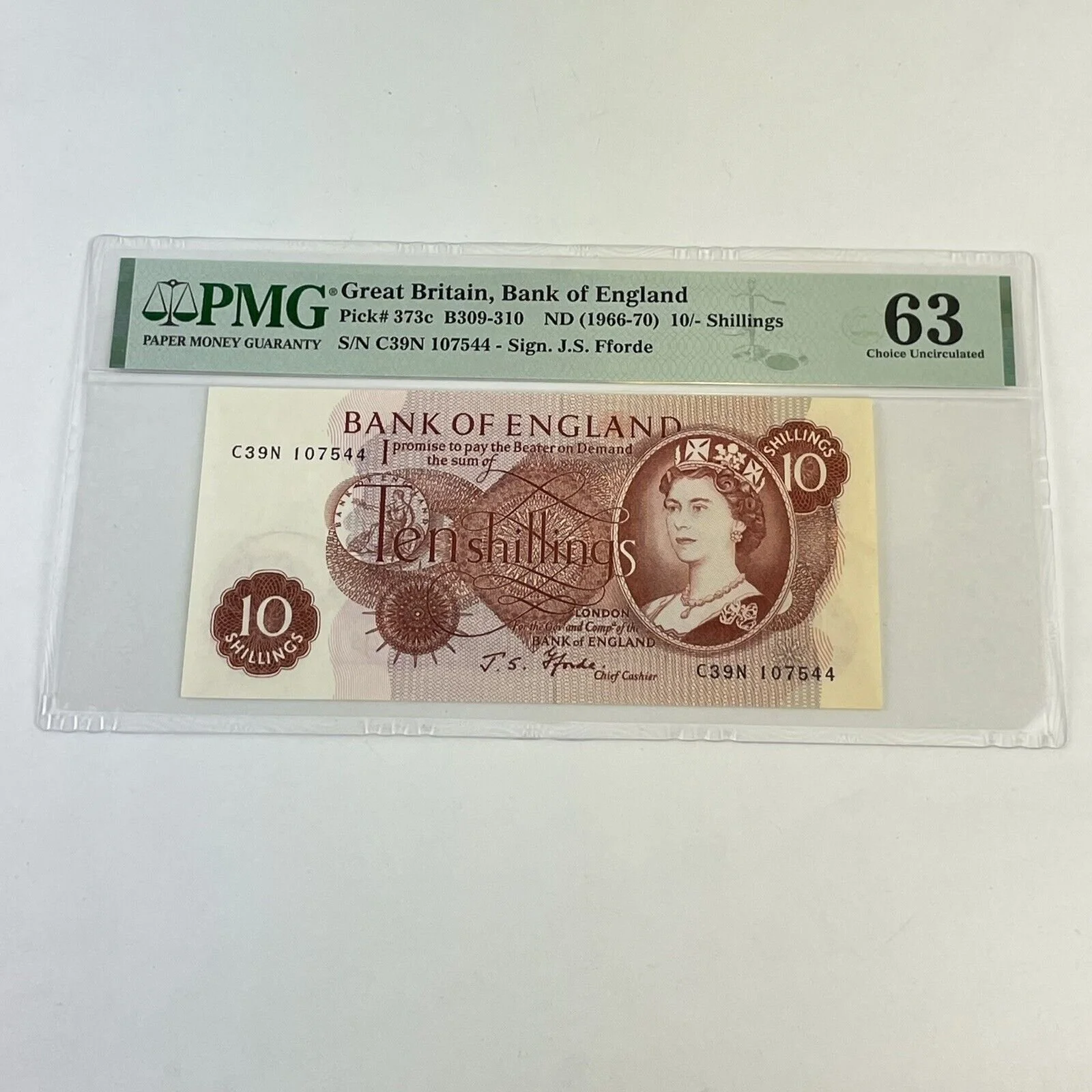 Great Britain Bank Of England 10/- 10 Shilling Note J.S Fforde PMG 63 Choice Unc