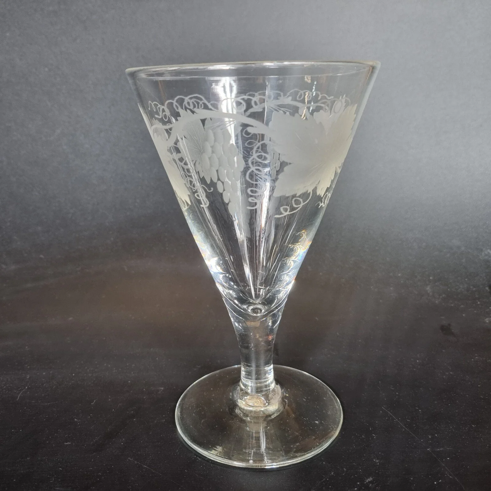 Antique Glass Wine Rummer With Etched Vine Decoration 16cm High #8