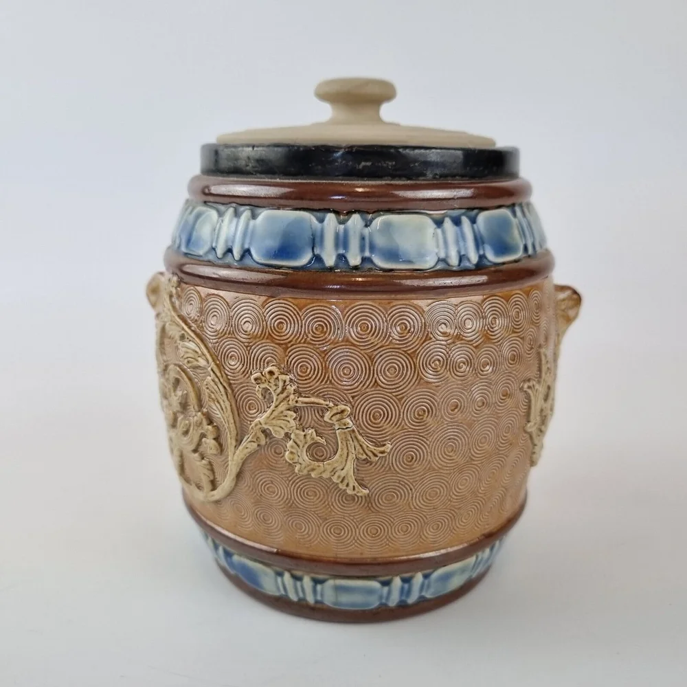 doulton tobacco jar Antique Royal Doulton Stoneware Tobacco Jar With Replacement Cover —  Wheeler Antiques