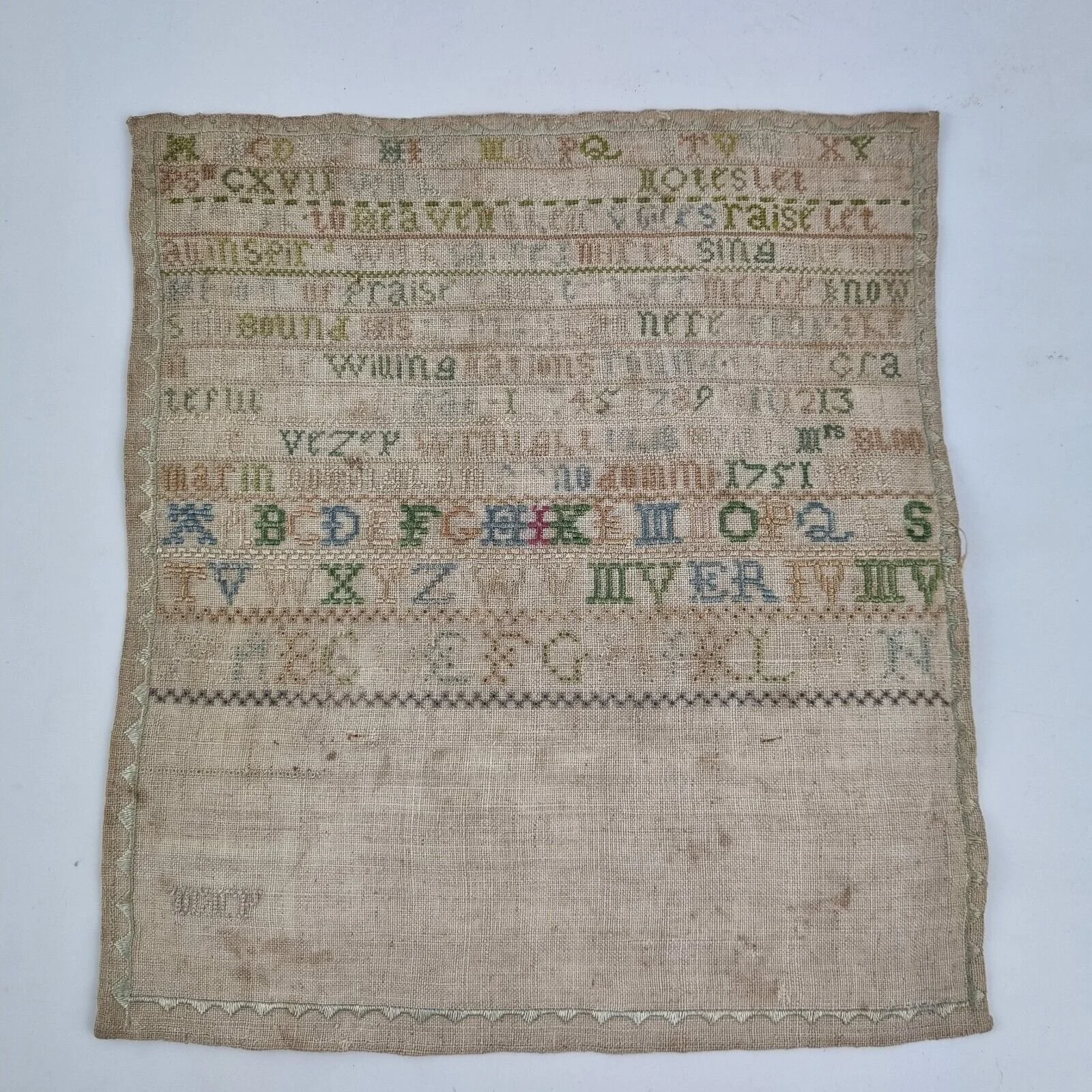 Antique George II Needlework Alphabet Sampler Dated 1751