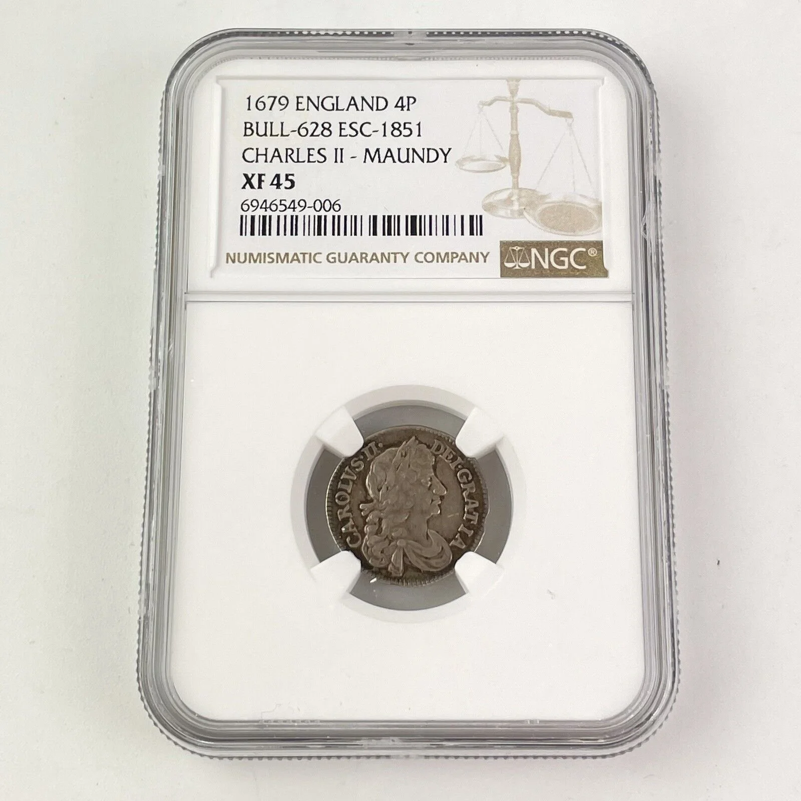 NGC Graded 1679 England 4P Fourpence Charles II Maundy XF 45 Coin