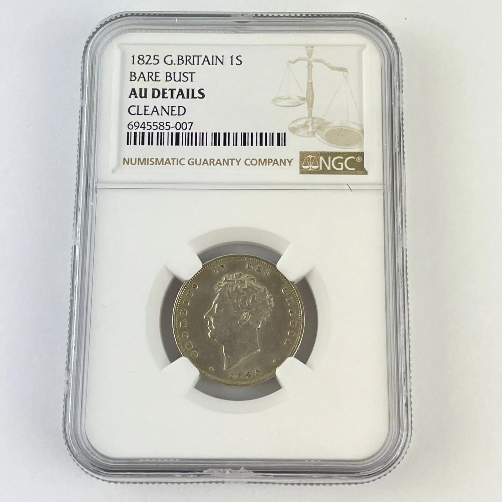 NGC Graded Great Britain 1825 George IV 1S Shilling Bare Bust AU Details Cleaned