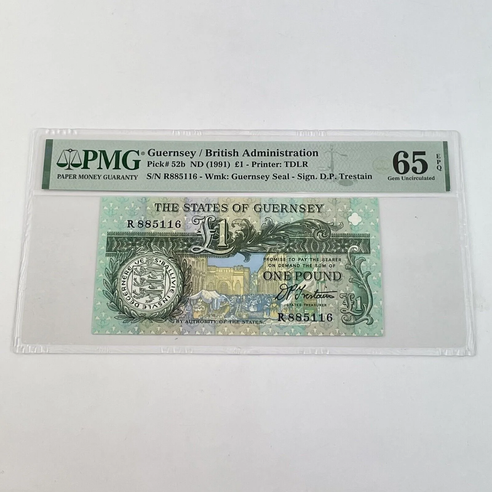 Guernsey British Administration 1991 £1 Trestain Graded PMG 65 Gem Uncirculated