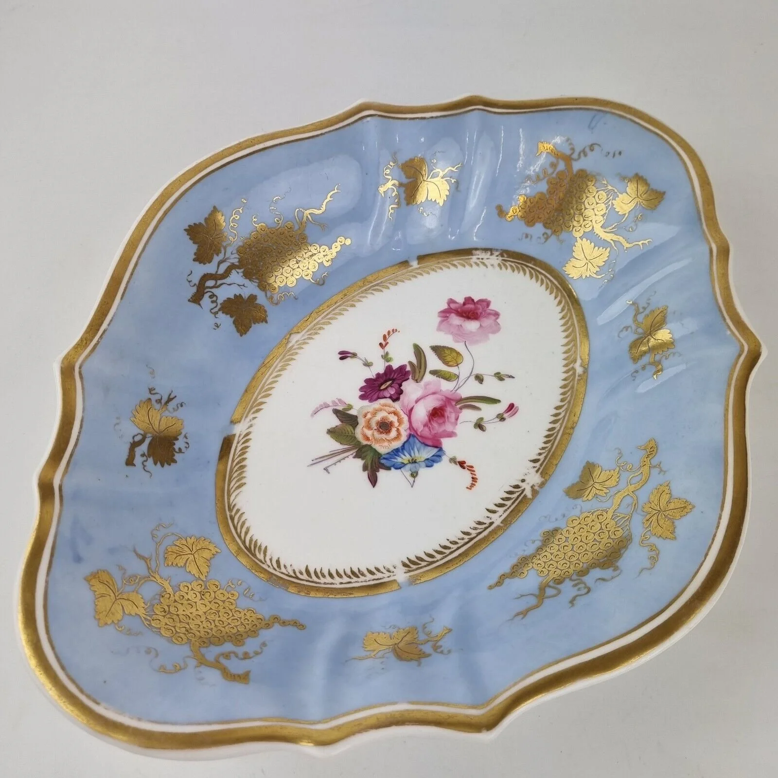 Antique 19th Century Ridgway Shaped Dish Painted With Flowers