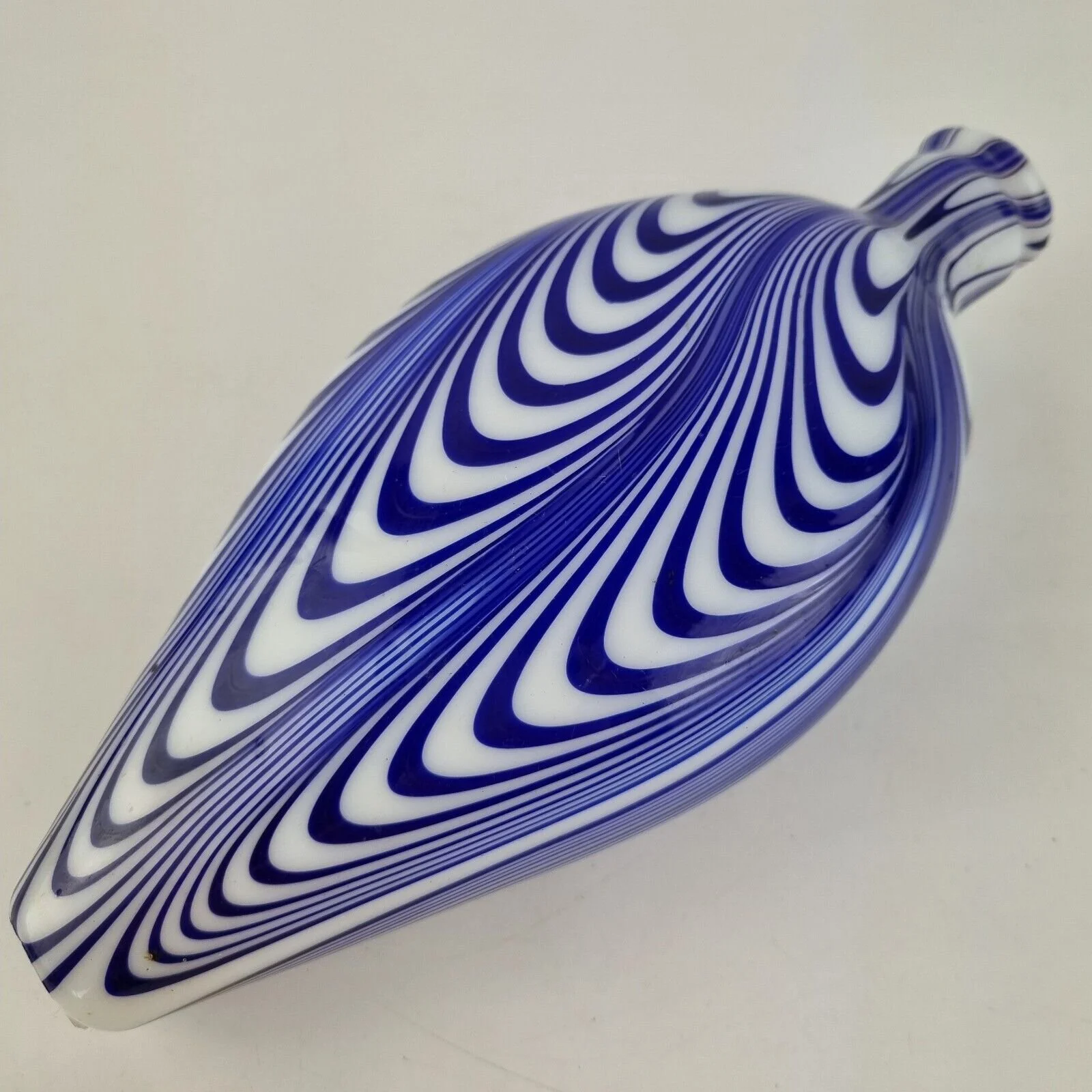 Antique 19th Century Nailsea Glass Flask Bottle Blue And White 21cm Long