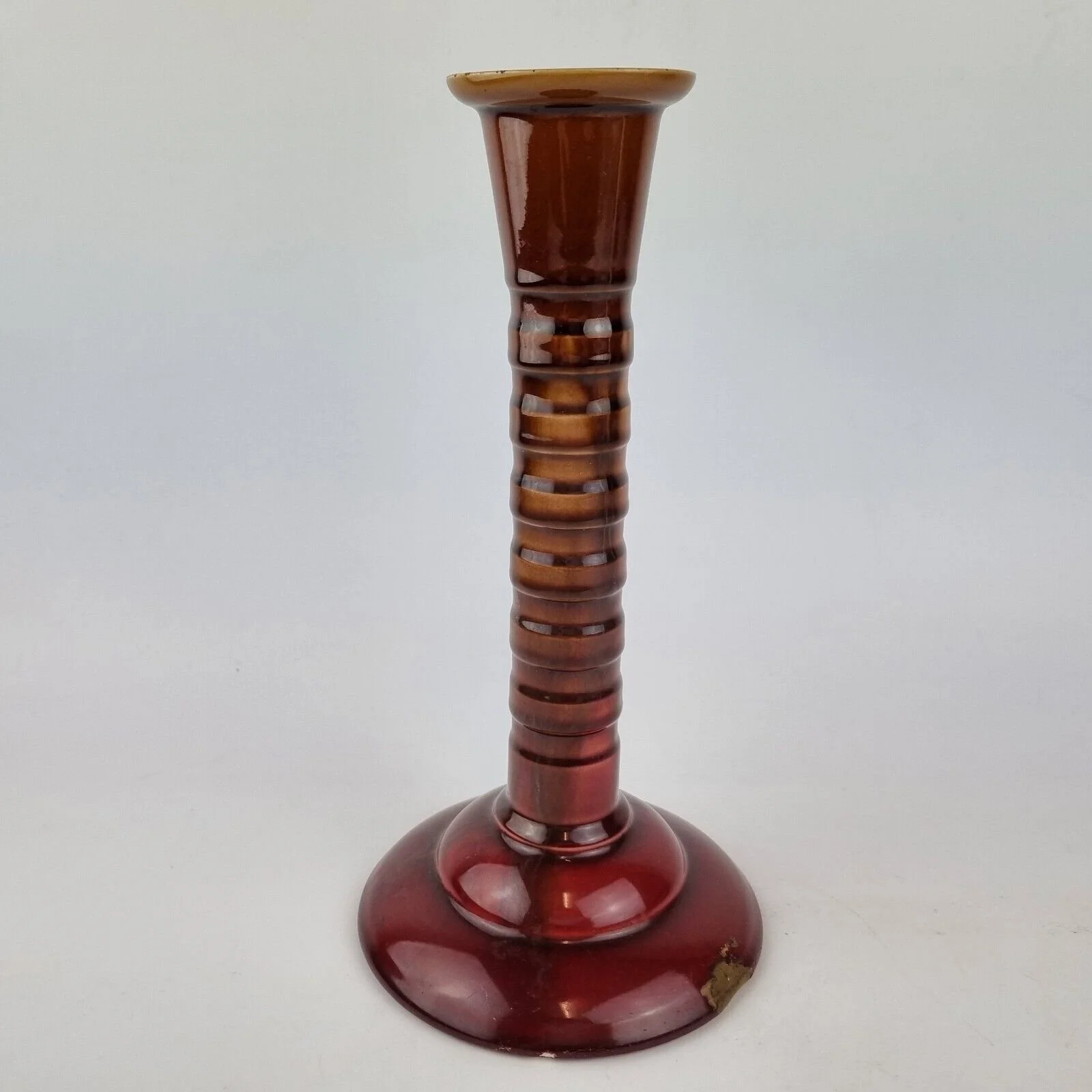 Vintage Linthorpe Pottery Candlestick 1927 Red Glaze 22.5cm Restored