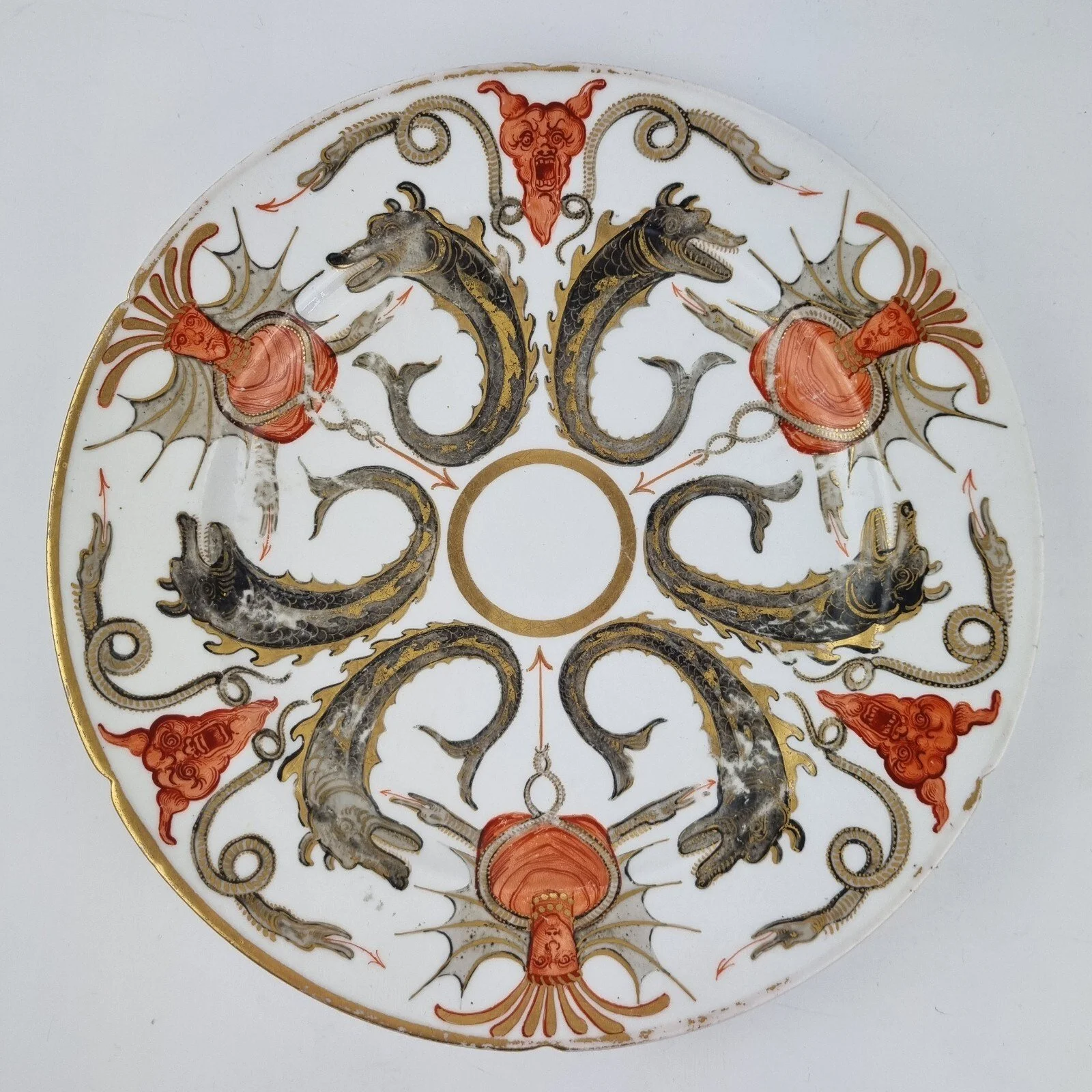 Antique 19thC Plate Painted Serpents & Devils? Reputedly From The Hell Fire Club