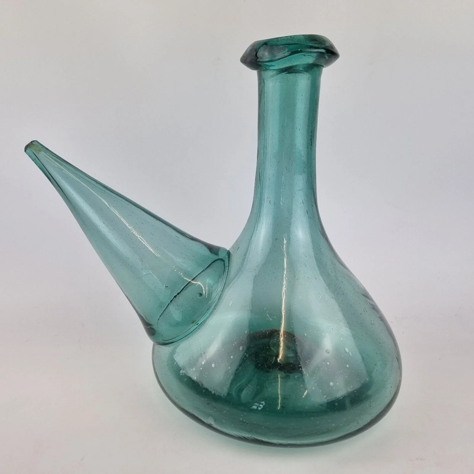 Antique 19th Century Blue Glass Porron Apothecary Bottle 26cm High