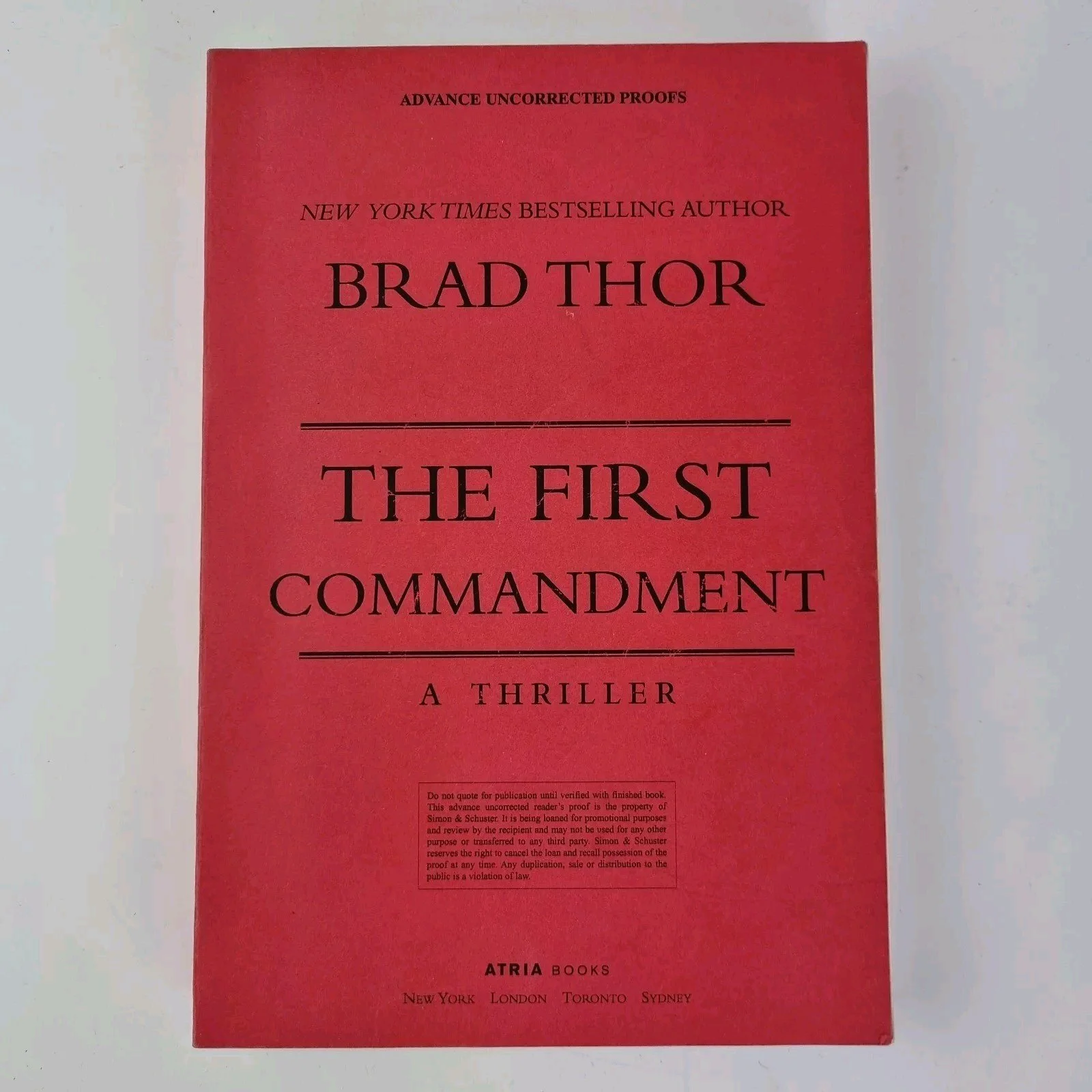 The First Commandment By Brad Thor Advance Uncorrected Proof Copy 2007