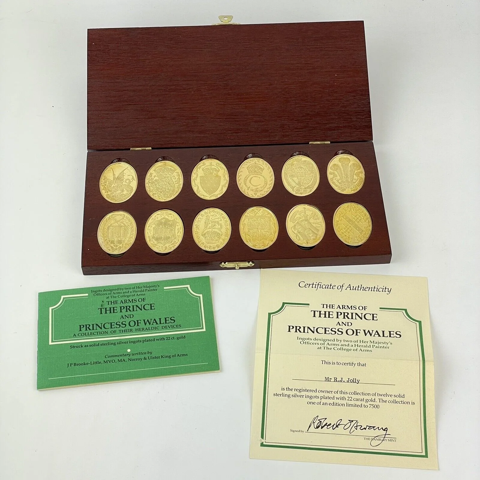 Sterling Silver Gilt Set Of 12 Arms Of The Prince And Princess Of Wales Medals