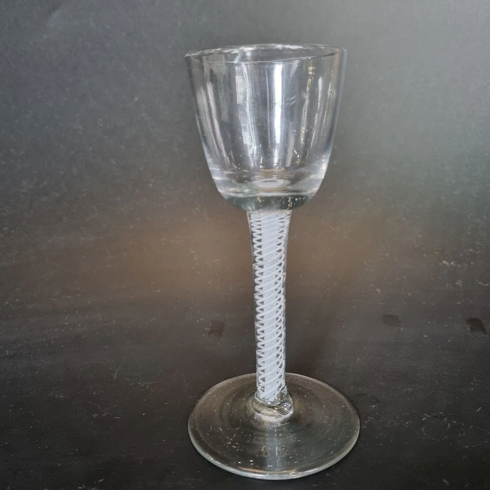 Antique 18th Century Wine Glass With Double Series Opaque Twist Stem 13.5cm High