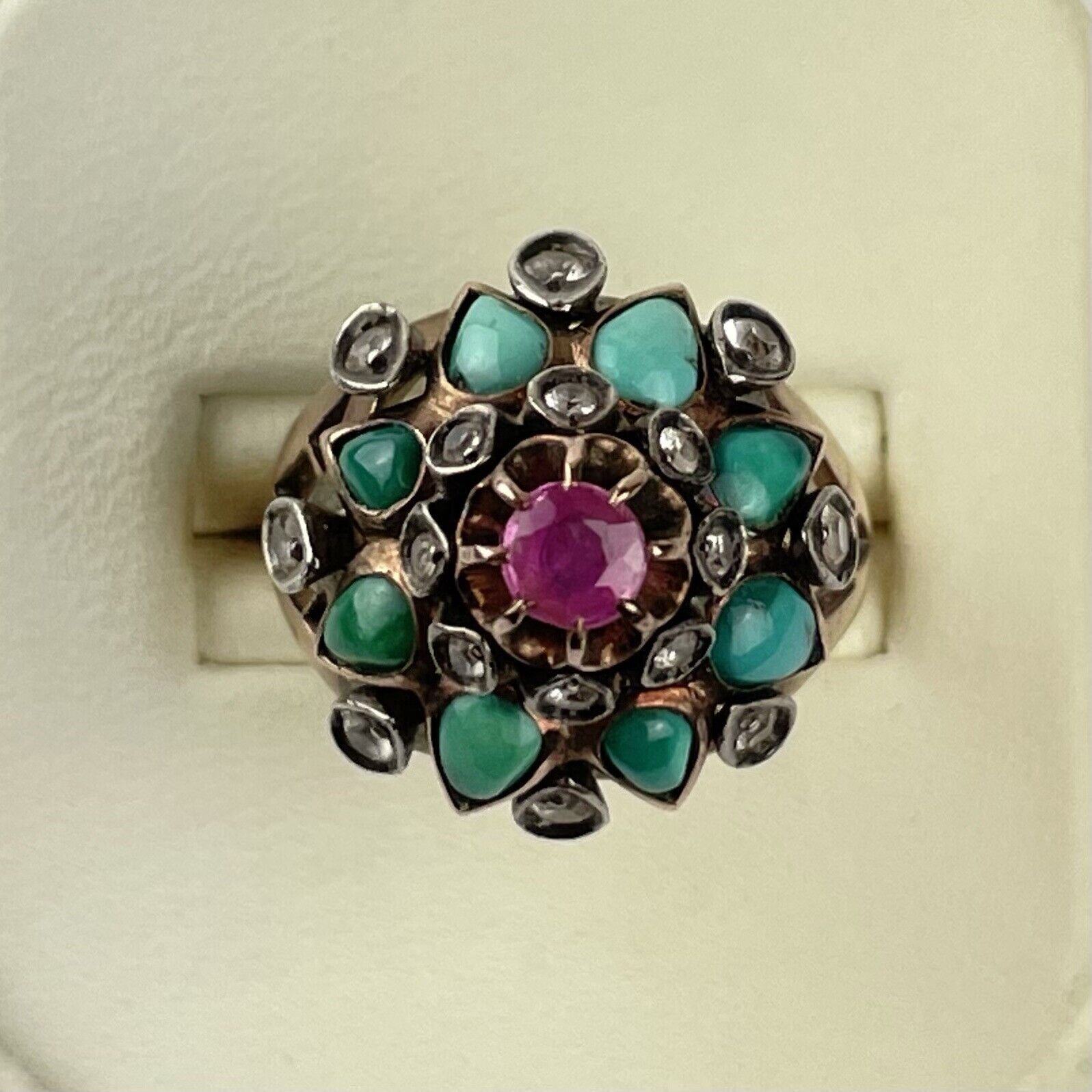 Antique 9ct Rose Gold Tested Multi Stone Thai Princess No Pa Kao Ring Size N