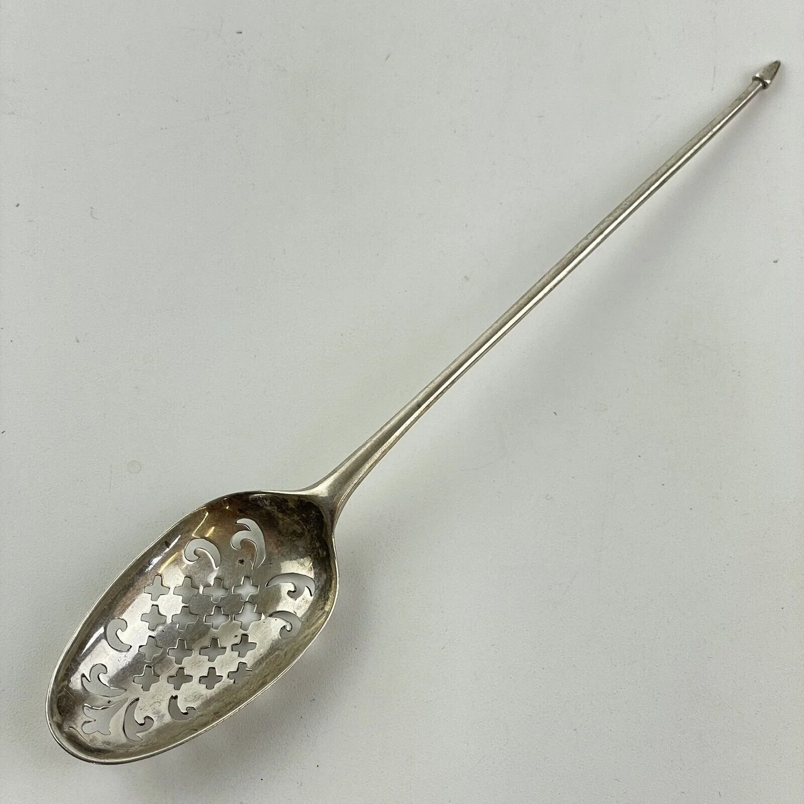 Antique 18th Century Solid Silver Pierced Mote Spoon 13.7cm Probably Ann Hill