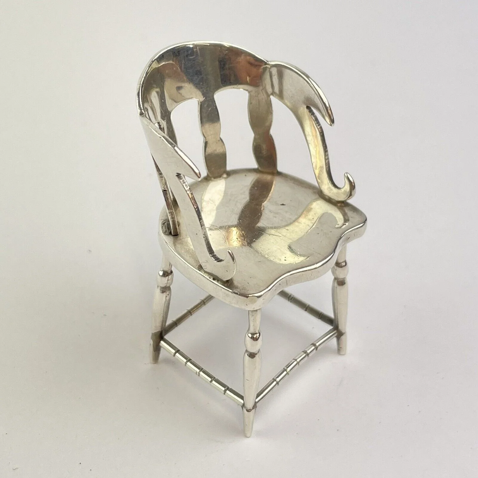 Antique Solid Silver Miniature Smokers Bow Chair Barker Brothers Silver Ltd 1932