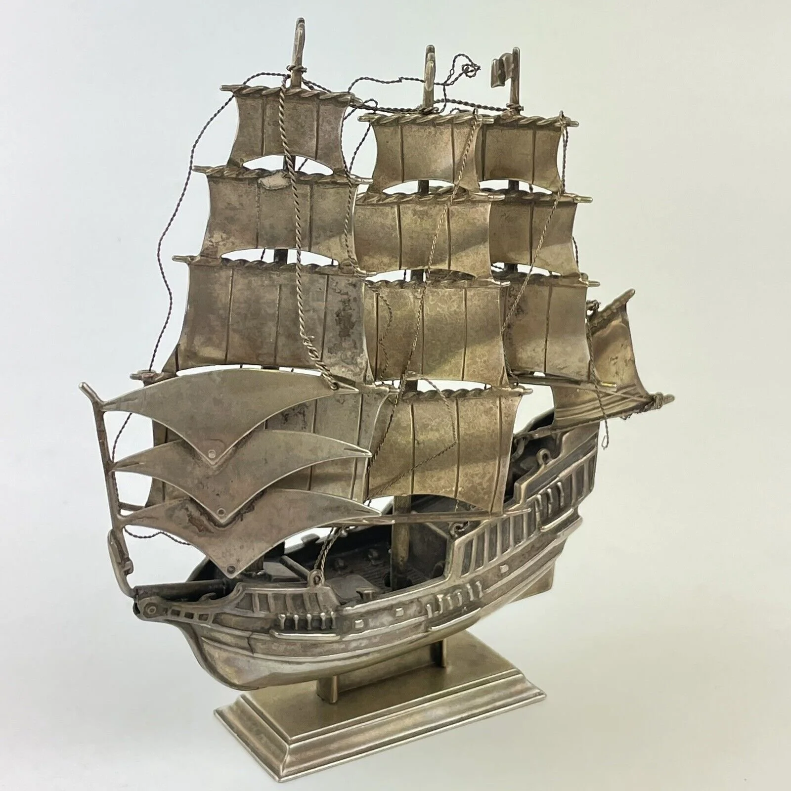 Antique Dutch Solid Silver Sailing Ship Boat Galleon Model 12cm X 9.5cm 151g