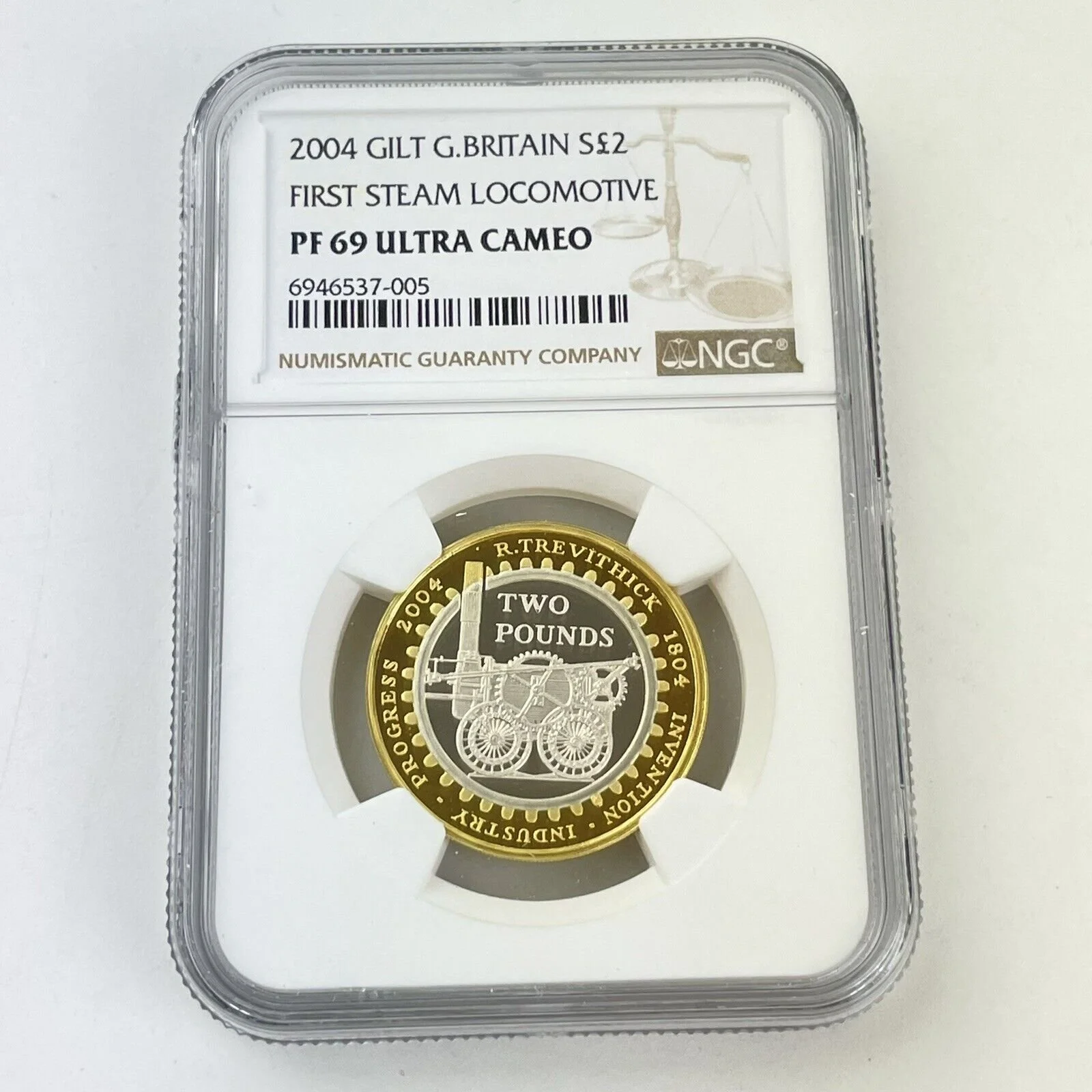NGC 2004 Great Britain Silver £2 First Steam Locomotive Proof PF 69 Ultra Cameo