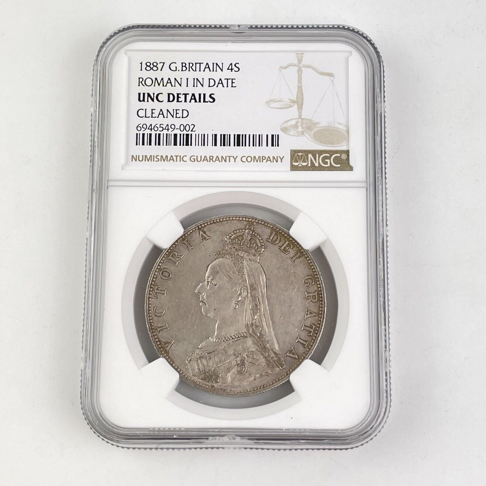 NGC Graded 1887 Great Britain 4S Double Florin Uncirculated Unc Details Cleaned