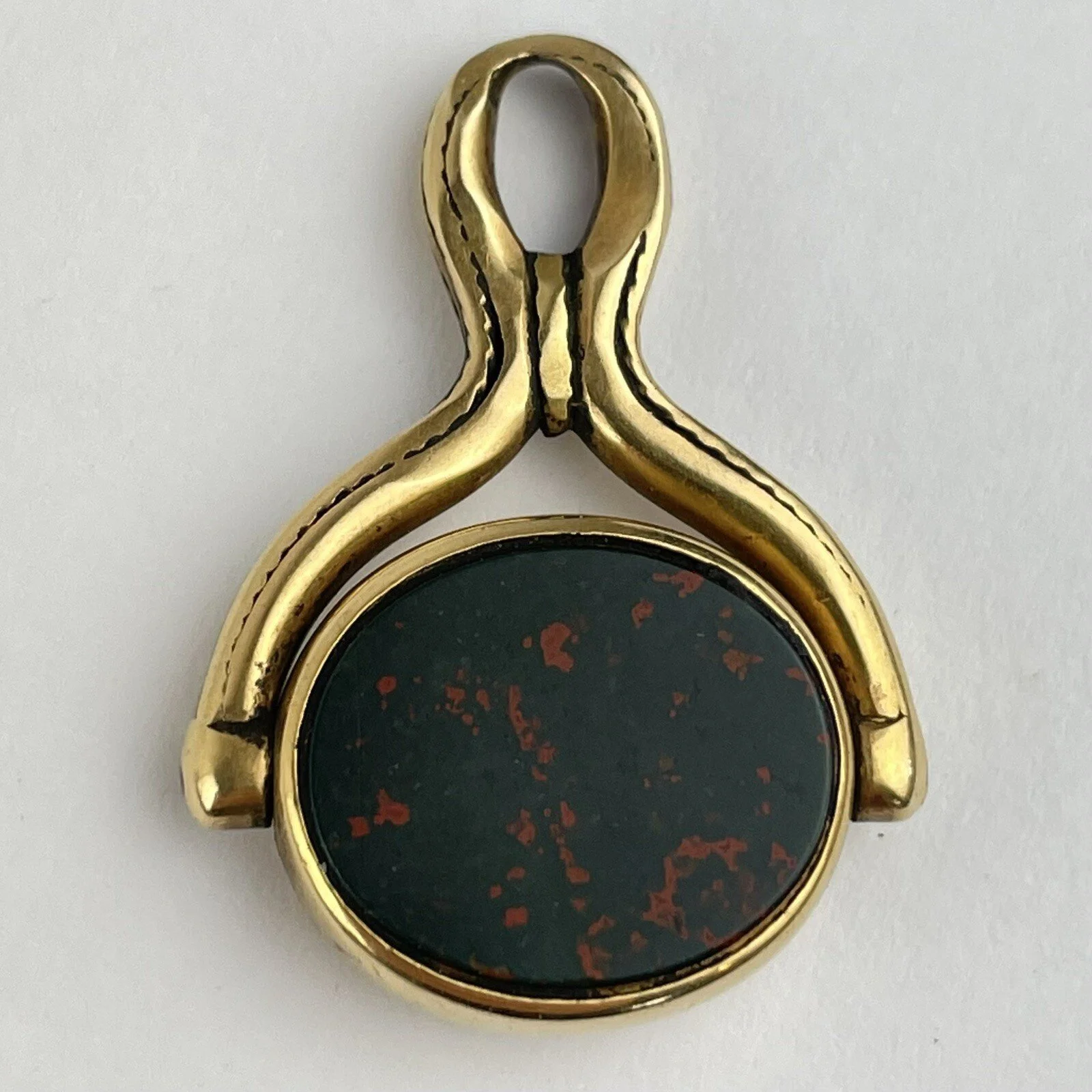 Antique 18ct Yellow Gold Tested Bloodstone & Carnelian Swivel Watch Fob 32mm 10g