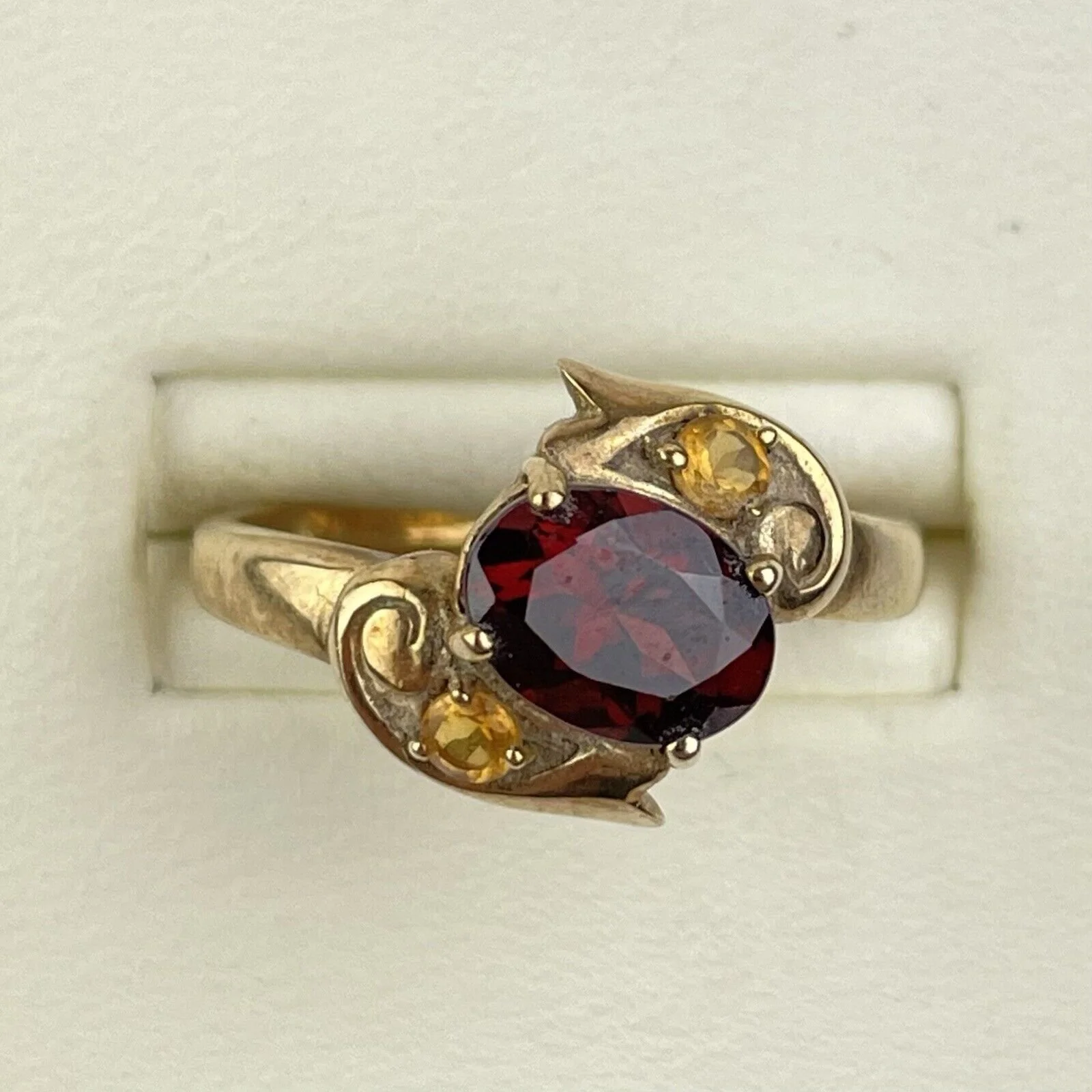 9ct Yellow Gold Rhodolite Garnet & Citrine Gems TV Ring Size N 2.4g