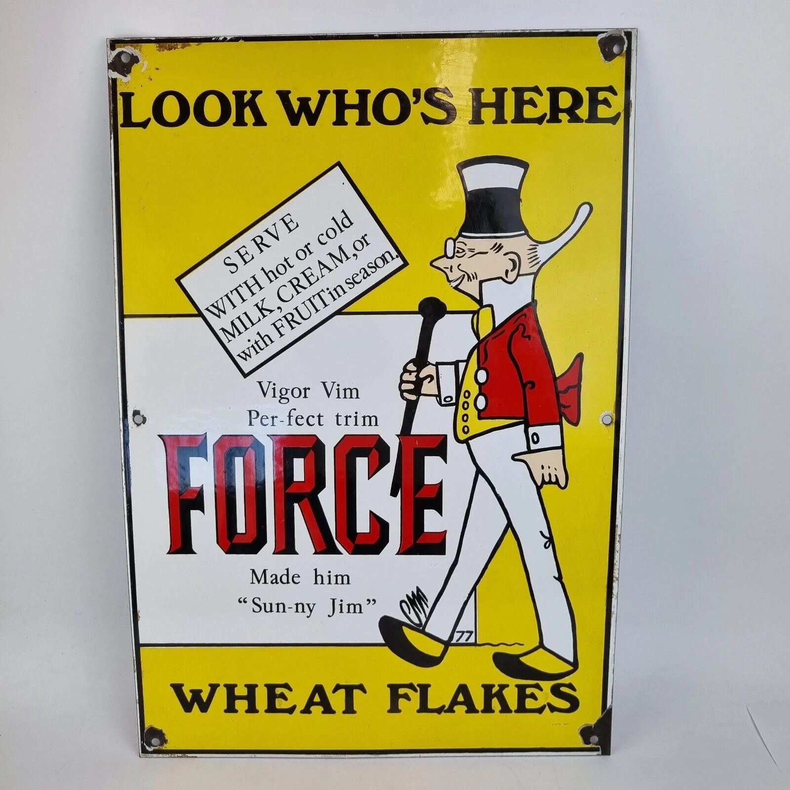 Reproduction Enamel Sign "Force Wheat Flakes" 52cm High