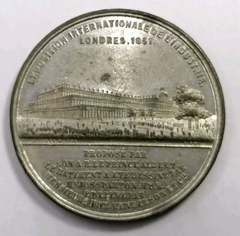 1851 The International Exhibition Souvenir Medallion. White Metal 38mm