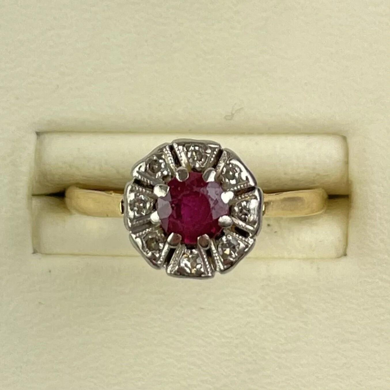 Vintage 18ct Yellow Gold Diamond & Ruby Engagement Ring Size K 1/2 2.3g