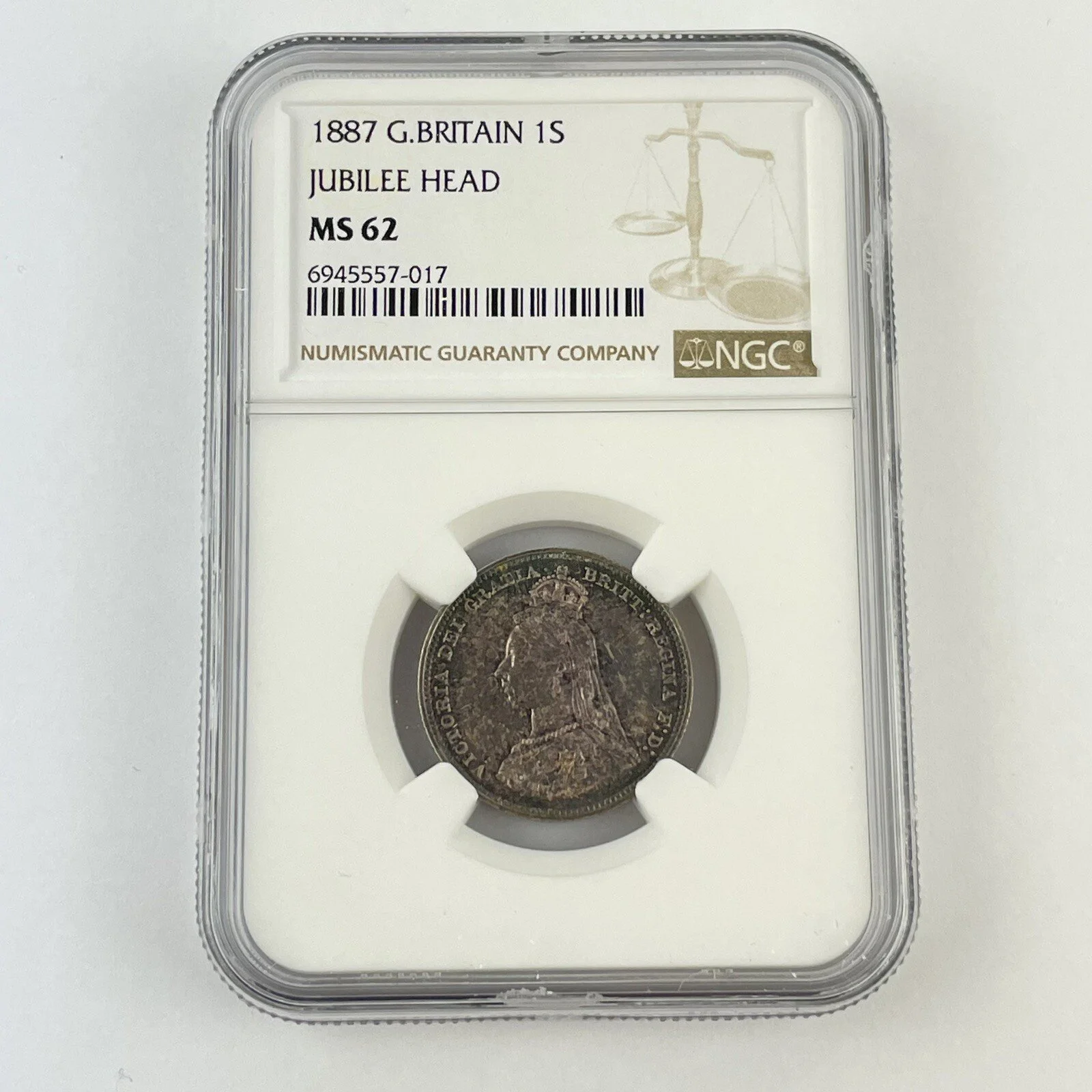Great Britain 1887 1S Shilling Jubilee Head Silver Coin NGC Graded MS 62