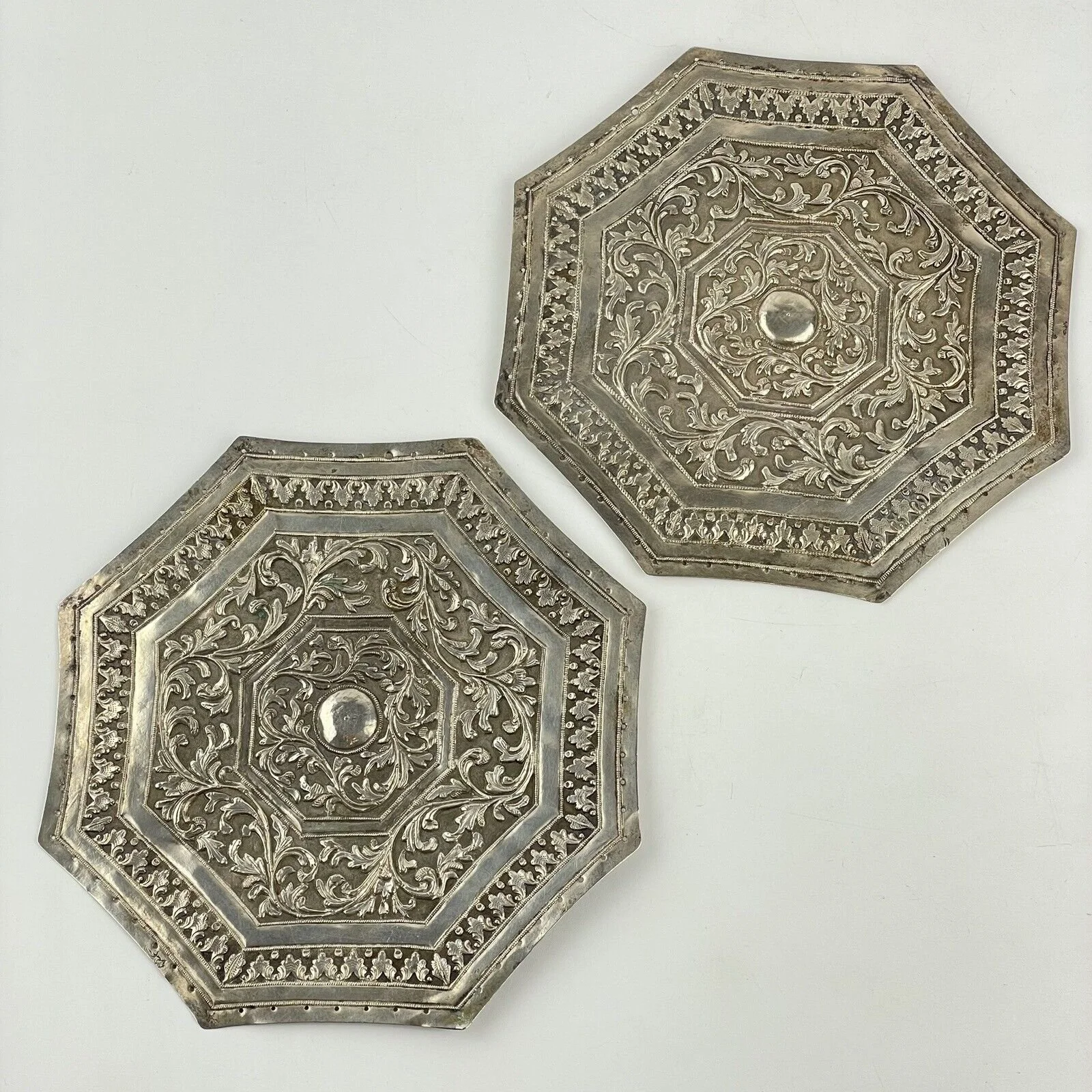 Antique Chinese Straits Silver Buntal Plates Wedding Bolster C1890 Pillow 14.5cm