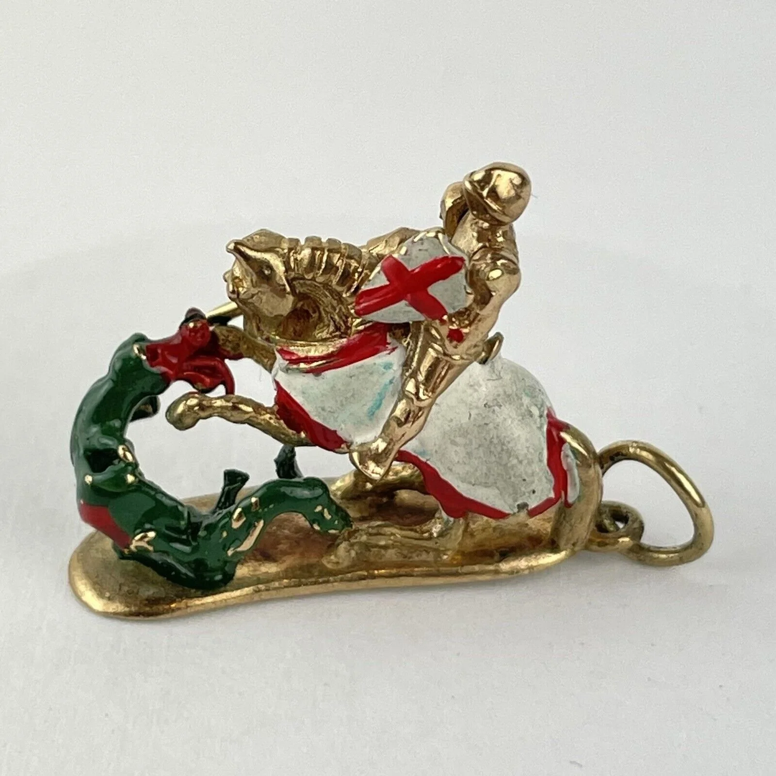 Vintage 9ct Yellow Gold Saint George Slaying The Dragon Colour Charm 5.2g 2.3cm