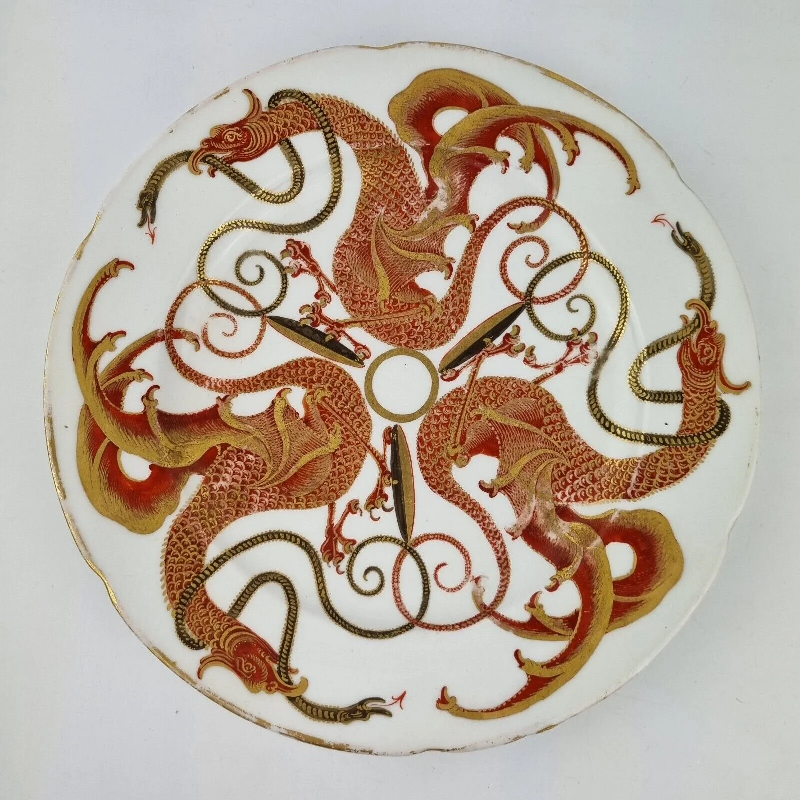 Antique 19thC Plate Painted Dragons & Serpents Reputedly From The Hell Fire Club
