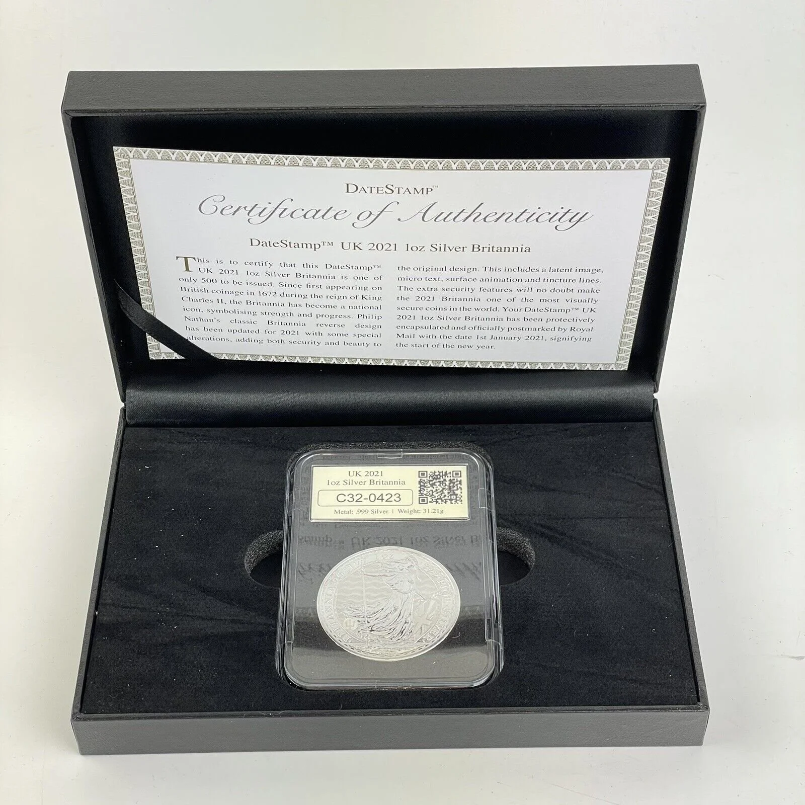 UK 2021 1oz Silver Britannia Datestamp £2 Two Pound Coin Boxed & COA