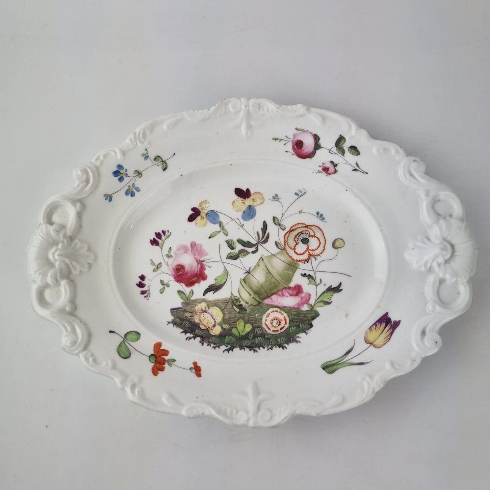 Antique 19th Century Staffordshire Serving Plate Painted With Flowers #2