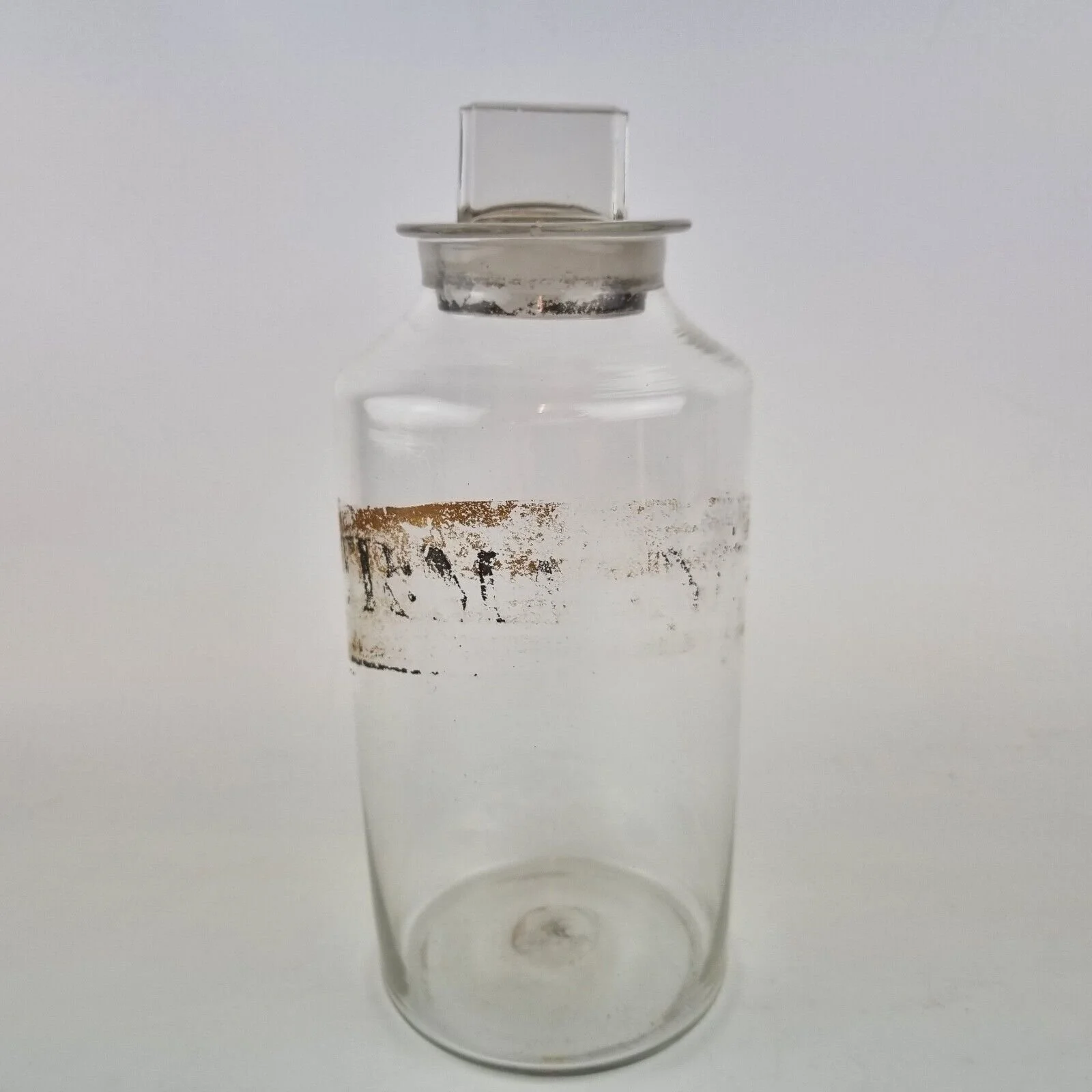 Antique Clear Glass Apothecary Drug Jar With Label Remains 21cm High