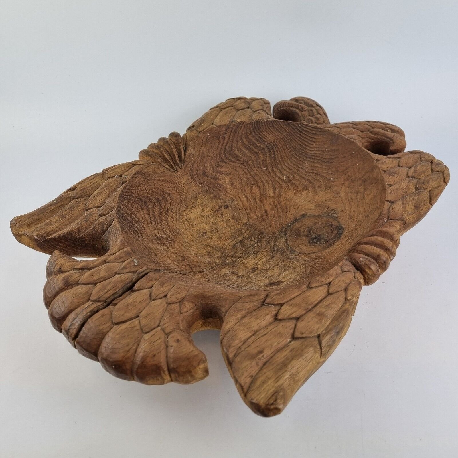 Vintage Carved Wooden Bowl In Shape Of Souble Headed Eagle 41cm
