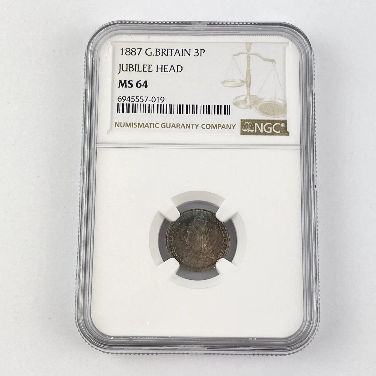 Great Britain 1887 3P Threepence Queen Victoria Silver Coin NGC Graded MS 64