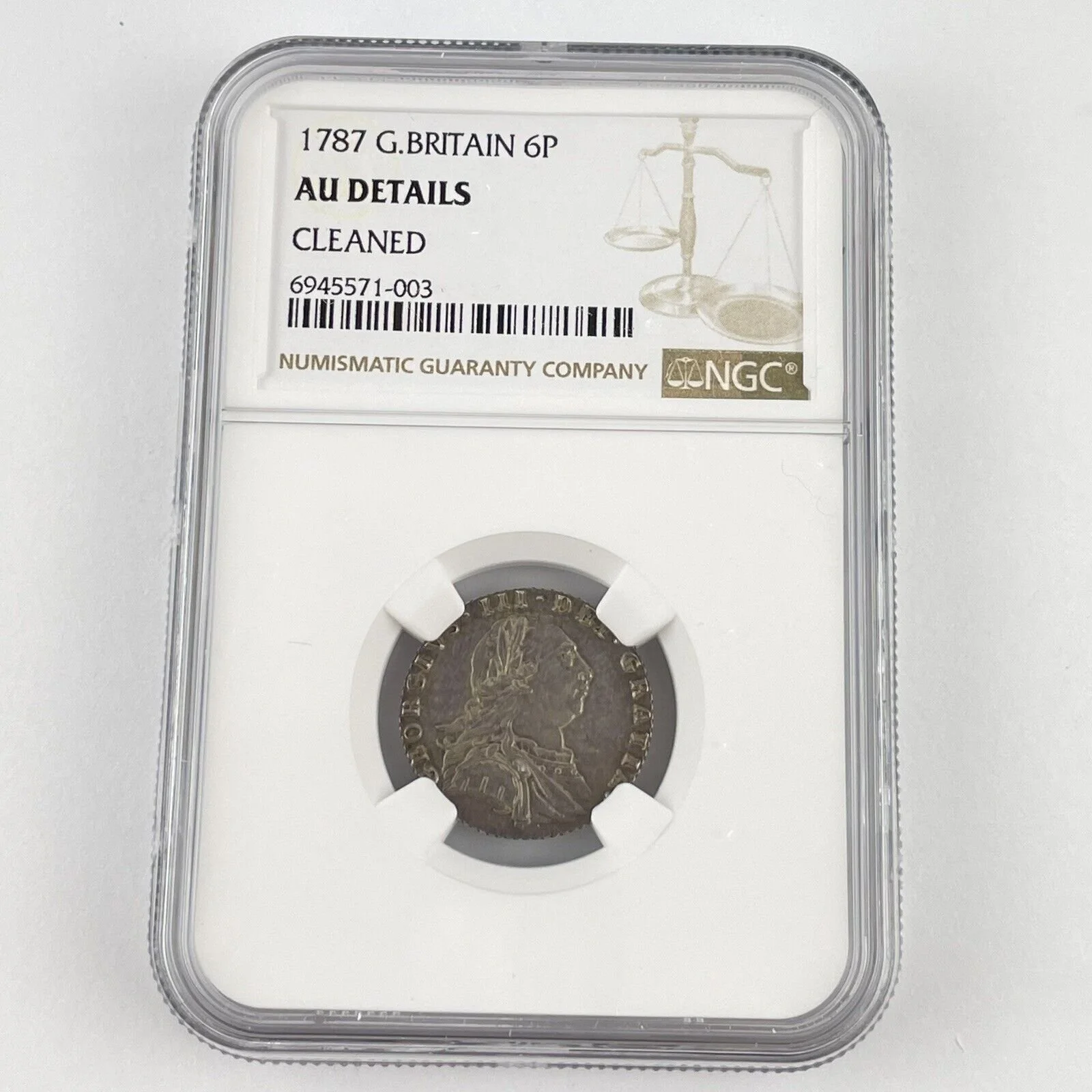 Great Britain George III 1787 6P Sixpence AU Details Cleaned Coin NGC Graded