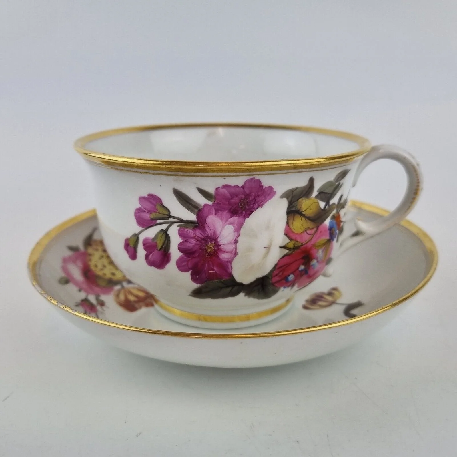 Antique 19th Century Worcester Flight Barr Barr Cup & Saucer Painted Flowers #2