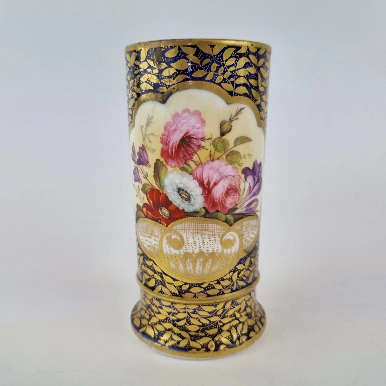 Antique 19th Century Spode Spill Vase Painted With Flowers Godden Label Restored