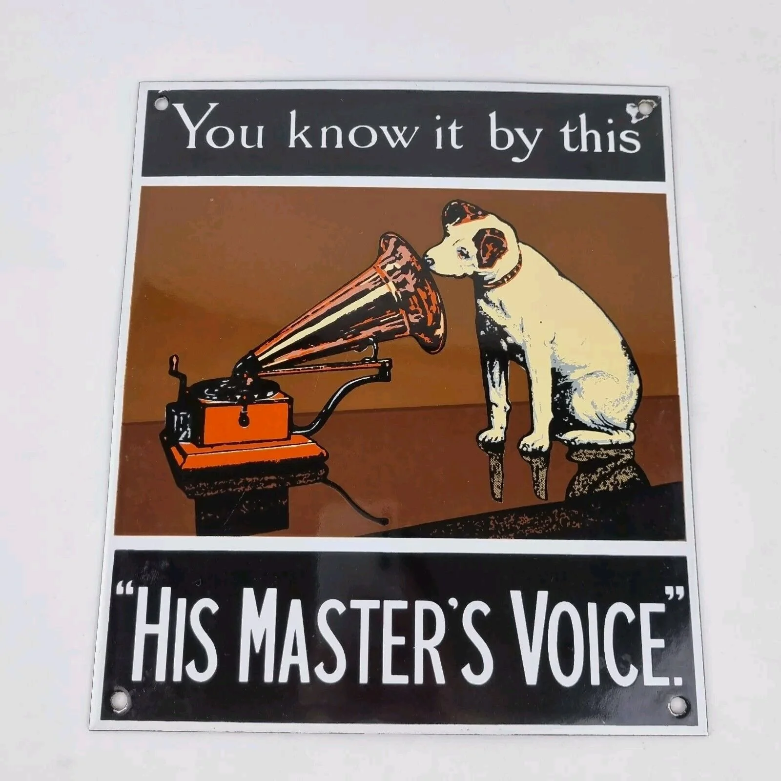 Reproduction Enamel Sign HMV "His Master's Voice" Gramophones 25.3cm High