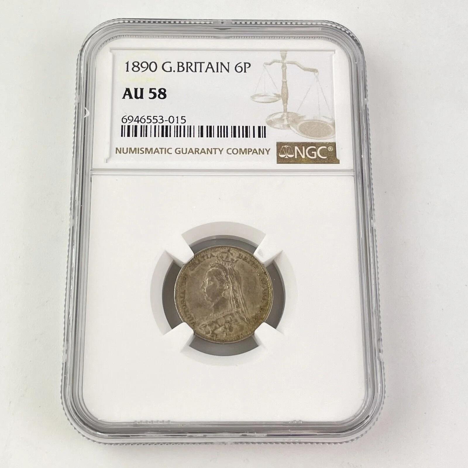 NGC Graded 1890 Great Britain 6P Sixpence Almost Uncirculated AU 58 Coin