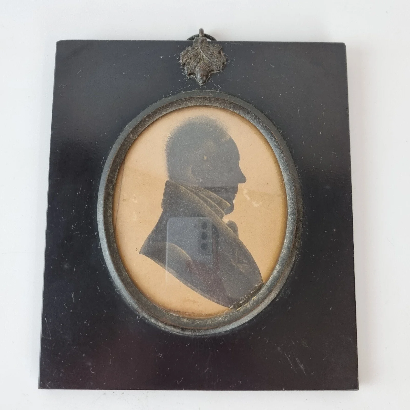 Antique 19th Century Silhouette Portrait Miniature A Gentleman Gilt Highlights