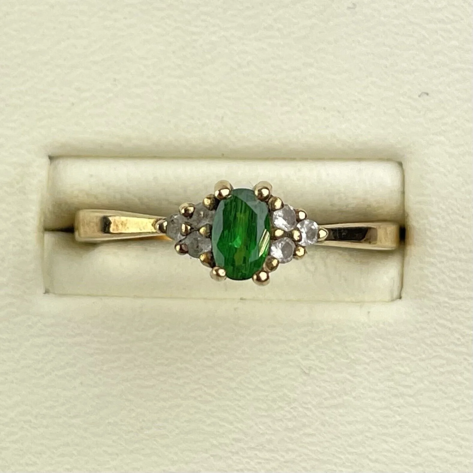 9ct Yellow Gold Tsavorite & White Topaz Gems TV Ring Size N 1.9g