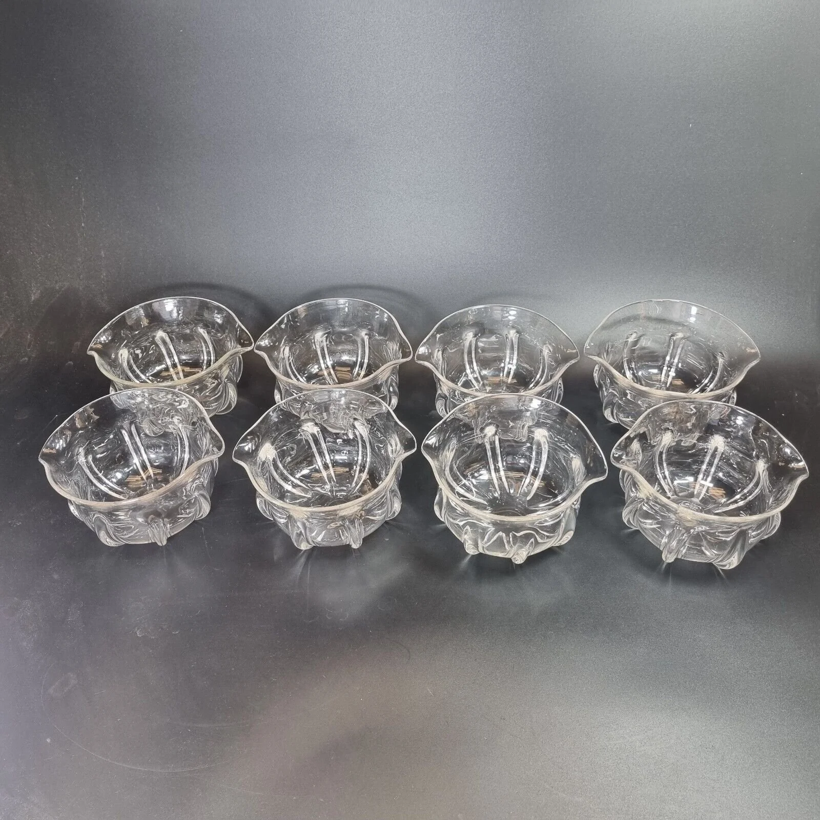Antique Set Of 8 19thC Glass Finger Bowls / Rinsers Moulded Bodies 13.2cm Diam