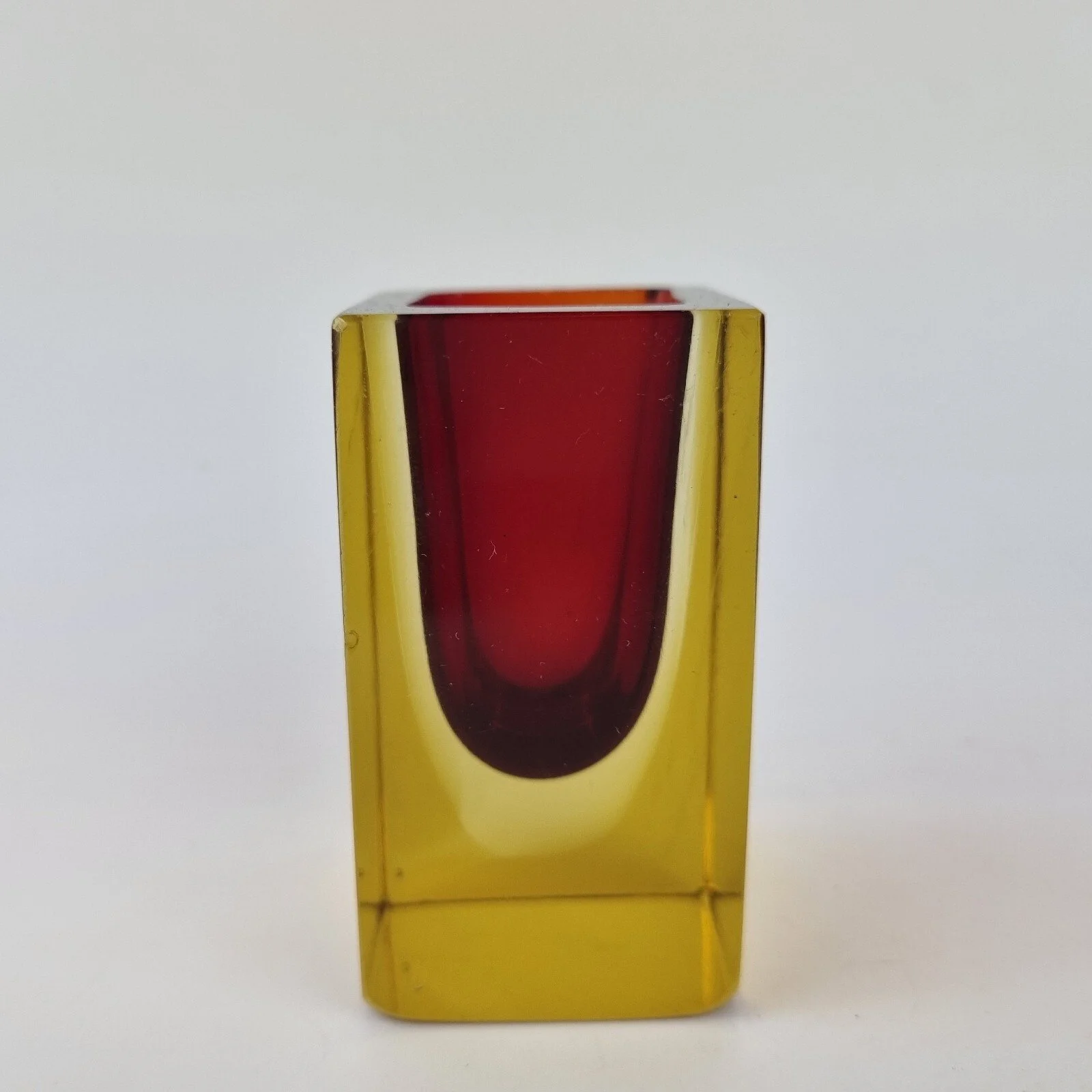 Vintage Small Murano Glass Sommerso Vase 7.5cm High Red & Yellow