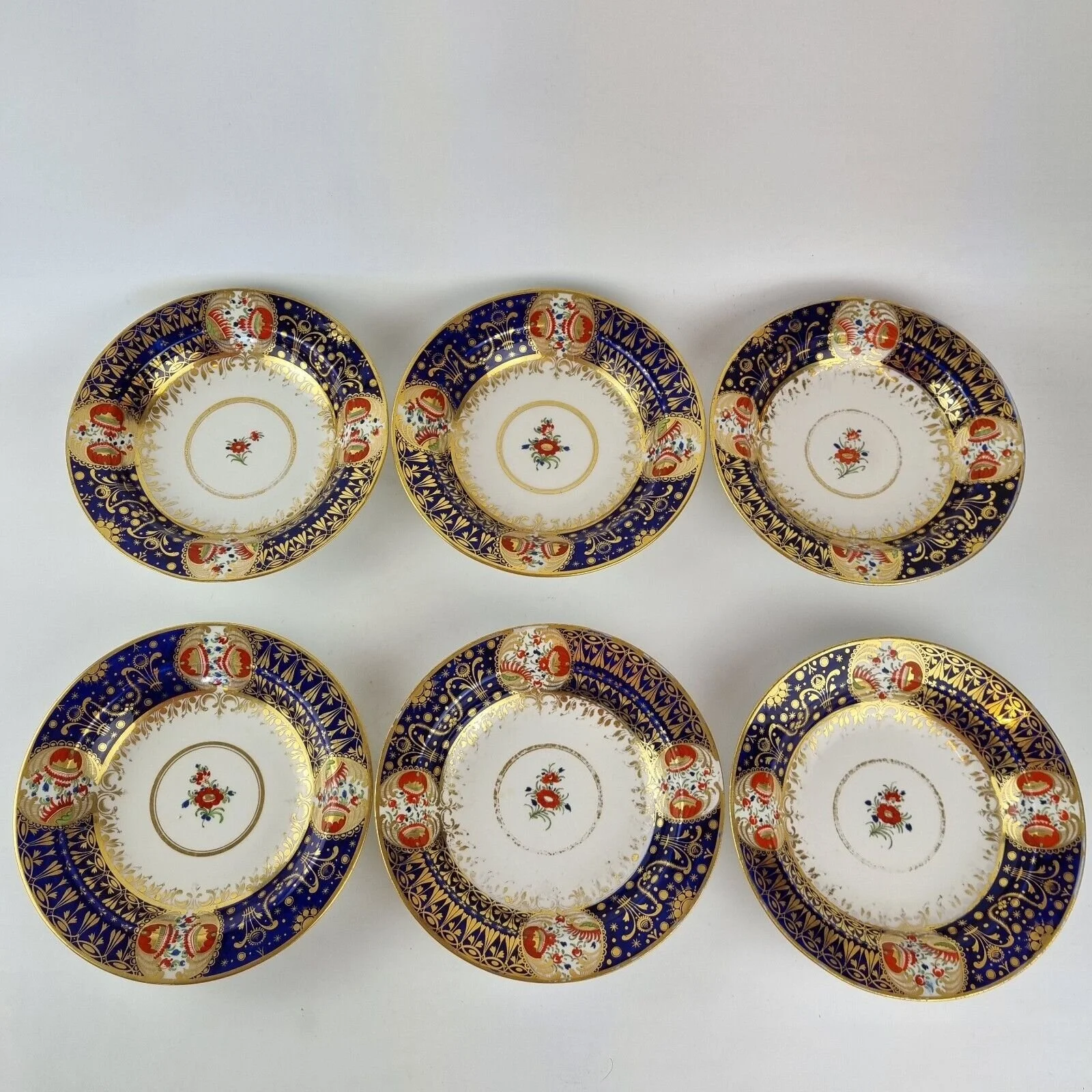 Set Of 6 Antique 19thC Chamberlains Worcester Pudding Bowls Floral Vignettes